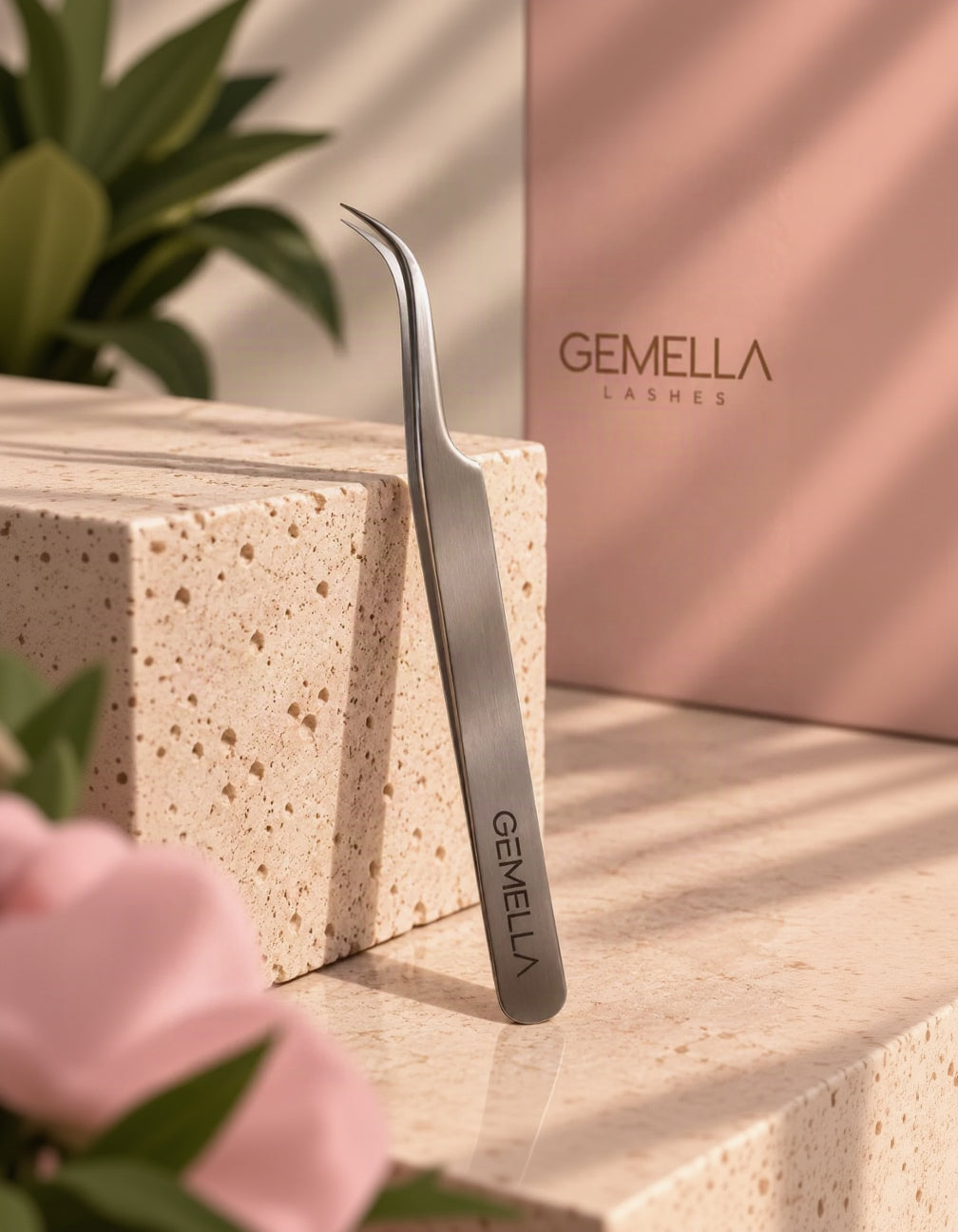 Pince Isolation courbée Gemella en acier argenté, pointe courbe pour extensions de cils
