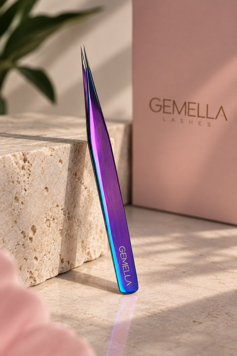 Pince Isolation précision Gemella irisée, pointe droite fine pour isoler les cils naturels