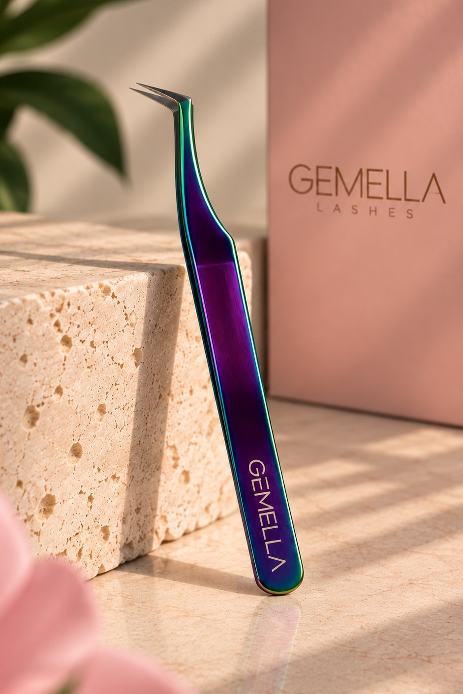 Pince Volume précision Gemella irisée, pointe coudée pour extensions de cils Volume Russe